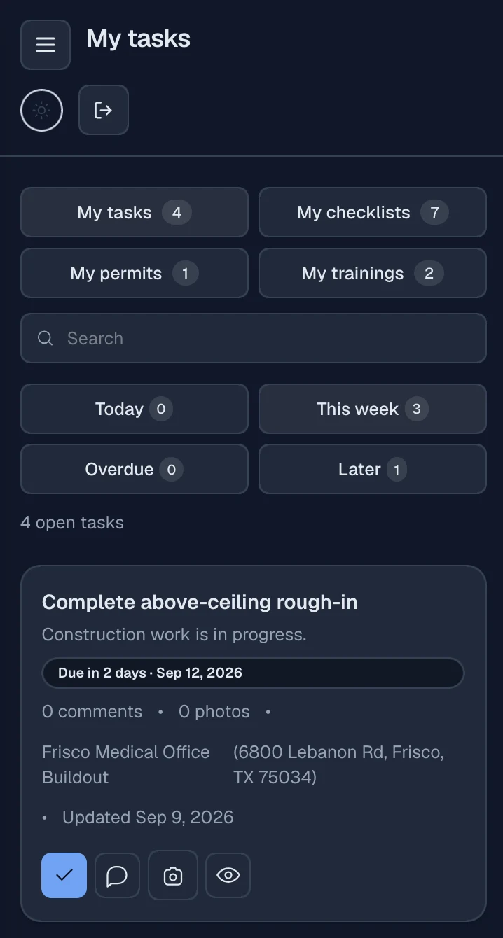 Flou field task view showing an assigned task and its due date